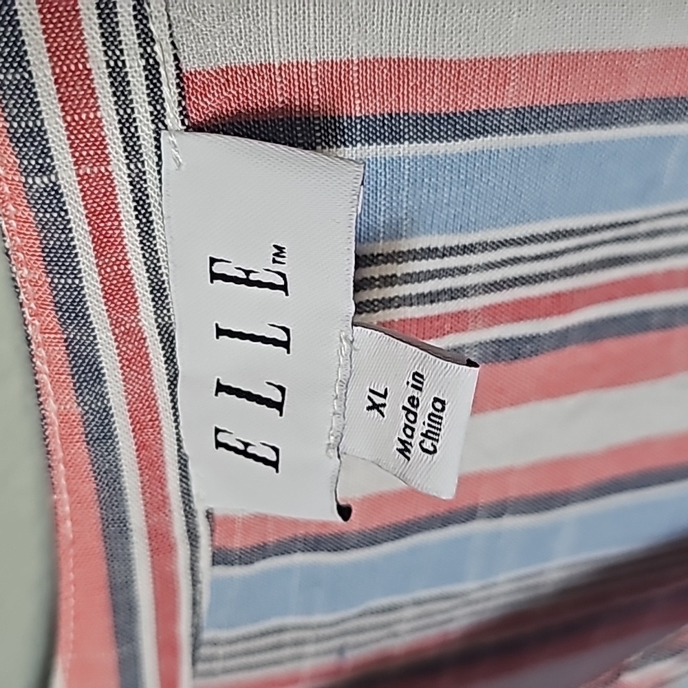Elle XL Feminine Summer striped flutter sleeve button front dress - Picture 3 of 7